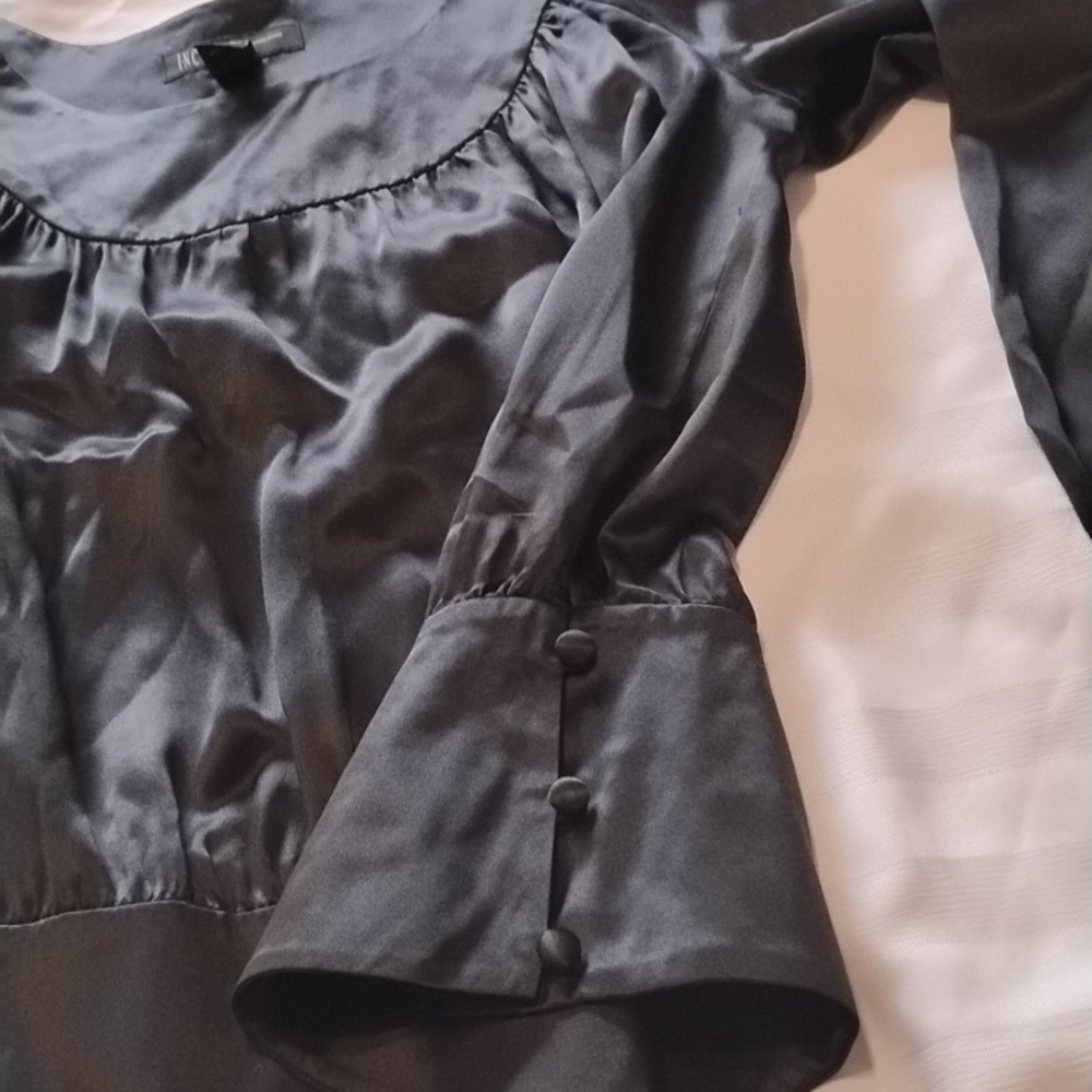 INC International Concepts Woman's Black 100% Silk Blouse, Size: 6P - Picture 4 of 11